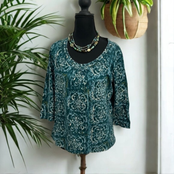 Liz & Co Teal Patterned Women's Top - Picture 1 of 7